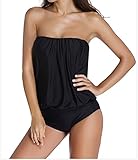 Mission-A Womens Solid Sexy Blouson Strap Loose Tube Tankini Plus Size 2pcs Swimsuit US Size 4-26
