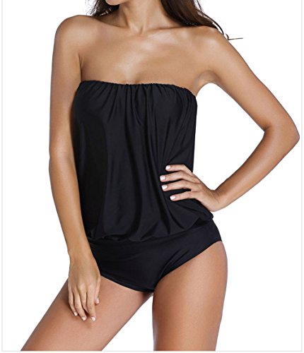 Mission-A Womens Solid Sexy Blouson Strap Loose Tube Tankini Plus Size 2pcs Swimsuit US Size 4-26