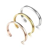 WUSUANED Bland Cuff Stainless Steel Brushed Edges for Women Girls Bracelet Bangle (3Pcs a Set)