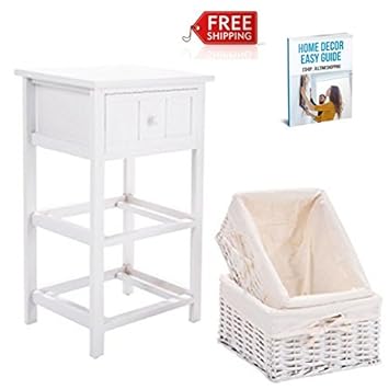 Amazon Com Ats White Bedside Table With Drawer End Side