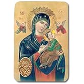 SHERMAN Our Lady of Perpetual Help Laminated Catholic Prayer Holy Card with Medal and Prayer on Back