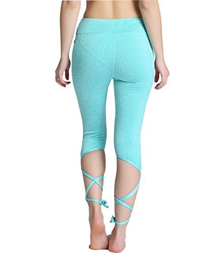 OVESPORT Women Yoga Leggings High Waist Workout Dance Pants with Ballet Ribbon (2088M, Green)