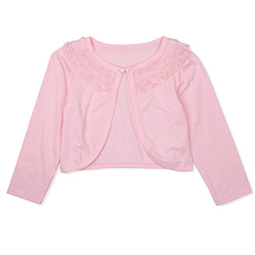 iiniim Girls Long Sleeve Bolero Jacket for Dress Wedding Bridesmaid Party Pink Lace 9-10