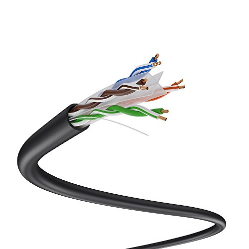 Dripstone Bare Copper 500ft CAT6 Outdoor / Direct Burial Solid Ethernet Cable 23AWG CMX Waterproof Wire HDPE insulated Polyethylene (PE) Pass Fluke Test for Indoor / Outdoor Installations Drum Black