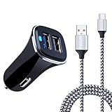 Dual USB Car Charger, FiveBox Phone Car Charger Adapter with 6ft USB Type C Charging Cable Charger Cord Compatible Samsung Galaxy S9 S8 Note 9 8, LG Stylo 4, LG V35 G7 ThinQ G5 G6, Google Pixel 2/3 XL