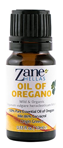 ZANE HELLAS Wild Pure Greek Essential Oil of Oregano with 86 Percent Minimum Carvacrol, 0.33. oz. 10 ml. Super 100