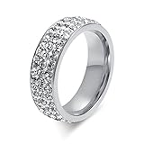 Women Stainless Steel Eternity Ring CZ Cubic Zirconia Crystal Circle Round,Silver,7mm Width