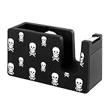 Zodaca [Skull Pattern] Soft Touch Desktop Tape Dispenser, 1 Inch Core, Black with White Skull