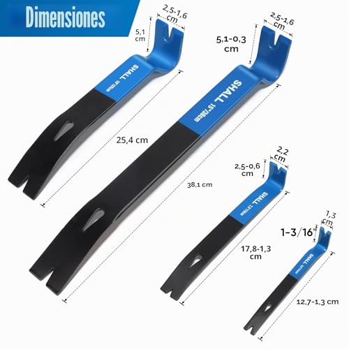 SHALL Set of 4 Flat Levers 15" 10" 7.5" 5.5" Heavy Duty Pry Bar and Mini Nail Puller Utility Claw Bar Bar Bar