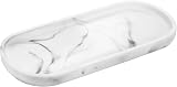 Luxspire White Marble Resin Vanity Tray Oval Storage Organizer 9.84in