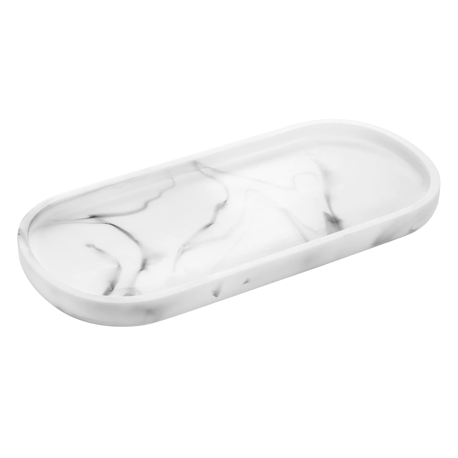 Luxspire Bathroom Vanity Tray, Toilet Tank Oval Storage Tray, Resin Handmade Bathroom Bathtub Kitchen Dresser Countertop Organiser for Soap Shampoo Candles Towel Plant Jewelry Ring Dish - White Marble