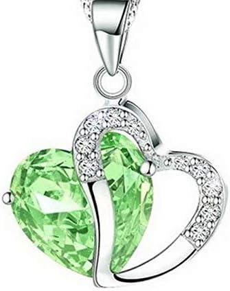 Waymeduo- Peach Heart Four Leaf Lucky Luck Clover Pendant Necklace Rhinestone Crystal Inlayed Jewelry for Girls Women -Green