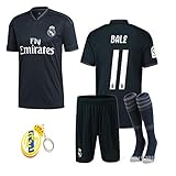 Real Madrid 2018 19 Replica Kid Jersey Modric, Arsenio, ISCO, Marcelo, Bale, Benzema Away Black Jersey Kit : Shirt, Short, Socks, Bag, PVC Key