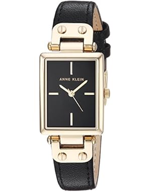 Women's AK/3204BKBK Gold-Tone and Black Leather Strap Watch