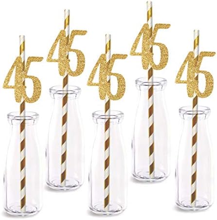 45歳の誕生日 ペーパーストローデコ 24本パック 本物のゴールドグリッター カット
