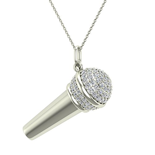 0.82 ct tw G SI Voice Microphone Diamond Necklace Music Jewelry Charm 18K White Gold