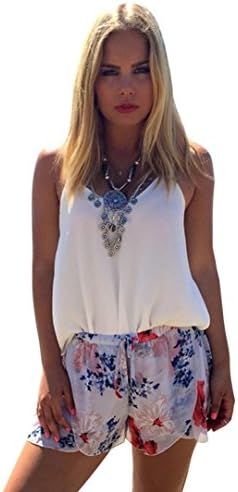 NOMENI Women Loose Casual Chiffon Sleeveless Summer Shirt Tank Tops Blouse (L, White)