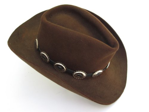 Western Hat Band Black Leather with 10 Oval Scalloped Conchos with 3-pc buckle set