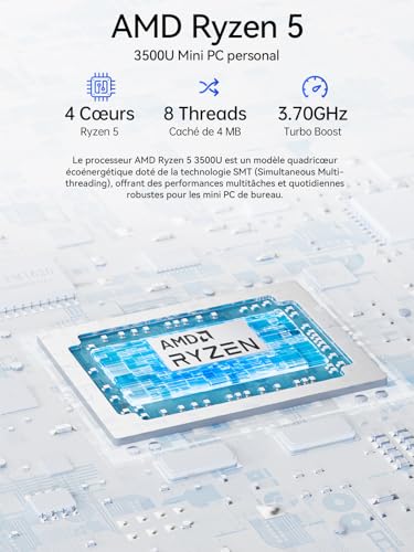 GMKtec Ryzen Mini PC - AMD Ryzen 5 3500U (4C/8T, 4.5GHz, Beats 4300U//N150/N95) | NucBox G10 | 16GB DDR4 + 256GB SSD | Win 11 Pro | WiFi 5, USB 3.2, USB-C, BT 5.0 | Mini computer for the office