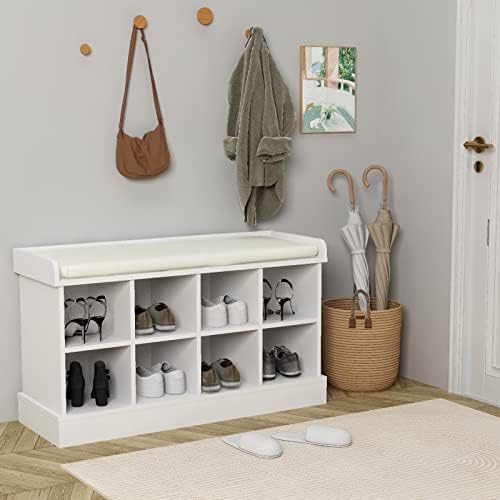 love furniture Shoe Bench, Shoe Storage Bench with 8 Compartments and