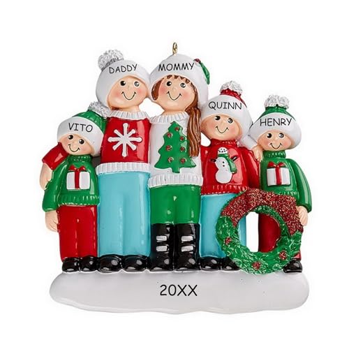 Personalized Ugly Sweater Family Christmas Ornament (Family of 5) at Amazon