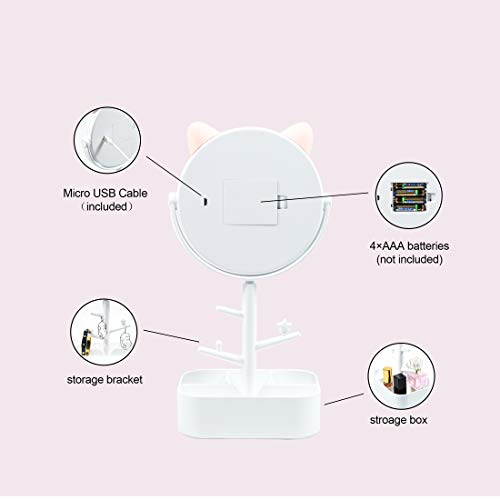 image for AIRO Vanity Mirror with Lights and Cute Cat Ears Design for Kids and G