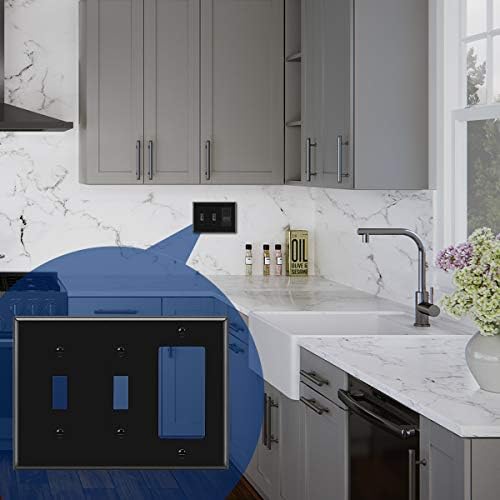 2-Pack Polycarbonate 3-Gang Wall Plate, Black, Unbreakable, UL Listed