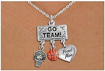 "Proud Mom", Ball &amp; Hoop Charms Pendant On Lobster Clasp Chain Necklace