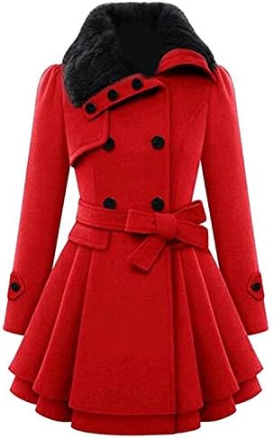 Opment Women Casual Solid Color Double Breasted Trench Coat Outwear RedUS M=China L
