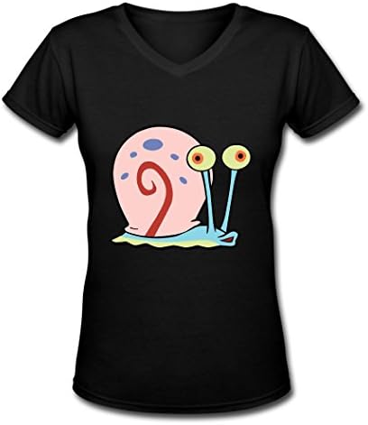 ZHEDZU Women's SpongeBob SquarePants Gary Cool V Neck T Shirt Cotton Black XL