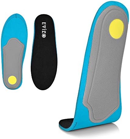 Evizo Shoe Insert Insoles Foot Arch Support Orthothic Pad for Plantar Fasciitis Pain Relief, Flat feet and Pronation for Men and Women (Blue-Black, 35-37)