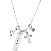 Dove and Cross Tag Necklace with Birthstone or Pearl for Confirmation Personalized Sterling Silver Hand Stamped Jewelry