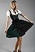 Bavarian Women's Midi Dirndl Dress 3-Pieces with Apron and Blouse Black Green