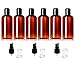 (Set of 6) Plastic Amber 4 Ounce Boston Round Empty Refillable PET Bottles ( BPA Free) Includes 3 Additional Sprayer Tops