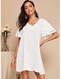 Milumia - Vestido corto casual de manga corta con cuello en V para mujer