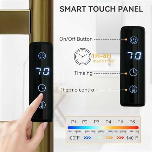 DUDYP Electric Towel Dryer with 1-8H Timer, Heated Towel Rail with Temperature Control, 8 Bars Matte Black Wall Mounted Heated Drying Rack, Hardwired