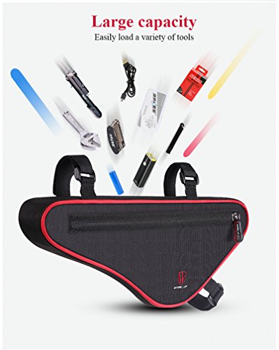 Bicycle Bag Triangle Frame Bag Bike Storage Bag Saddle Frame Pouch Large Capacity Nylon Outdoors Sports Riding Gear (Red) - Thumbnail 3