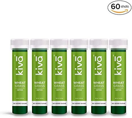 Kiva Wheatgrass Juice | Tasty Ready-To-Drink Ayurvedic Shot | Skin Cleansing & Detoxifying Wellness Shots | (40 ml per shot) (Family Pack | 60 shots)
