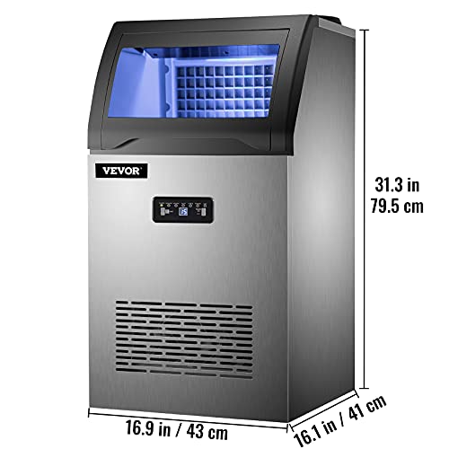 VEVOR Commercial Ice Maker 120 LB/24H Stainless Steel Commercial Ice Machine w/ 24 LB Storage