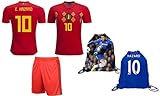 Major Sports Belgium Hazard #10 Soccer Jersey Kids Youth Sizes Football World Cup Premium Gift Set ✓ BONUS Soccer Ball Drawstring Backpack (YM 8-10 Years, Hazard #10)