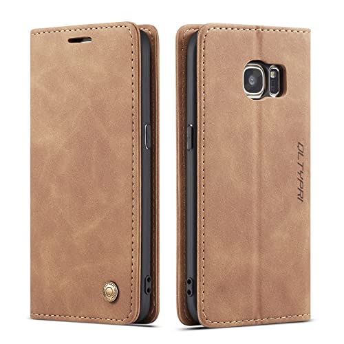 QLTYPRI Hülle für Samsung Galaxy S7, Vintage Dünne Handyhülle mit Kartenfach Geld Slot Ständer PU Ledertasche TPU Bumper Flip Schutzhülle Kompatibel mit Samsung Galaxy S7 - Braun