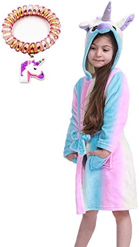 LANTOP Kid Soft Bathrobe Comfy Unicorn Flannel Robe Hooded All Seasons Gift