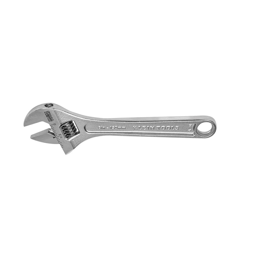 KLEIN TOOLS 507-6 Adjustable Wrench, Extra Capacity Jaw Forged Drive Wrench with High Polish Chrome Finish, 6-Inch