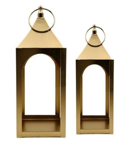 Photo 1 of Hosley Set of 2 Modern Metal Lanterns, Gold, Classic Style, Ideal for Parties, Weddings, Aromatherapy, LED Spa Settings, Home Decor, Gifts