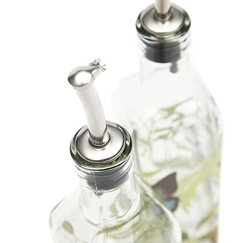 CEDAR HOME Olive Oil Bottle Set Glass Dispenser Vinegar Cruet 17oz. with Stainless Steel Leak Proof Pourer Spout for Cooking or Salad