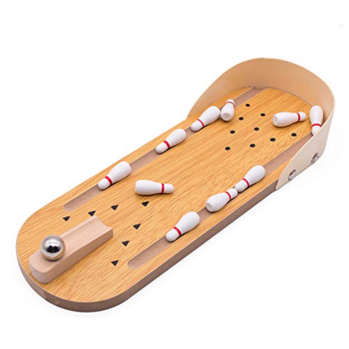 Indoor Wooden Mini Bowling Game Set - Best Family Party Desktop Toys for Kids Adults Wood Finger Hand Stress Relief and Kill Time Toys Home Office Decor Board Games Desk Tabletop Toy