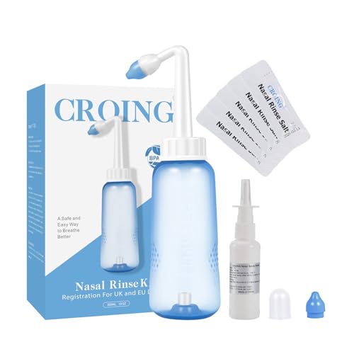 Neti Pot Sinus Rinse Nasal Wash Bottle Sinus Rinse Bottle Allergy Cleaner Pressure Irrigation Neti-Pot with Nasal Spray Bottle for Adult & Kid BPA Free(300ml with 40 Nasal Wash Salt Packets)