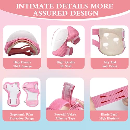 Kids Protective Gear Set, BOOM Toddler Helmet Adjustable, for Ages 2-8 Boys Girls with Sports Protective Gear Set with Knee and Elbow Pads Wrist Guards for Skateboard Cycling Scooter Rollerblading