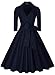 Miusol Women's Deep-V Neck Classical Bow Belt Vintage Casual Swing Dress (X-Large, Navy Blue)