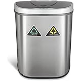 NINESTARS DZT-70-11R Automatic Touchless Motion Sensor Semi-Round Trash Can/Recycler, 18.5 Gal. 70 L., Stainless Steel